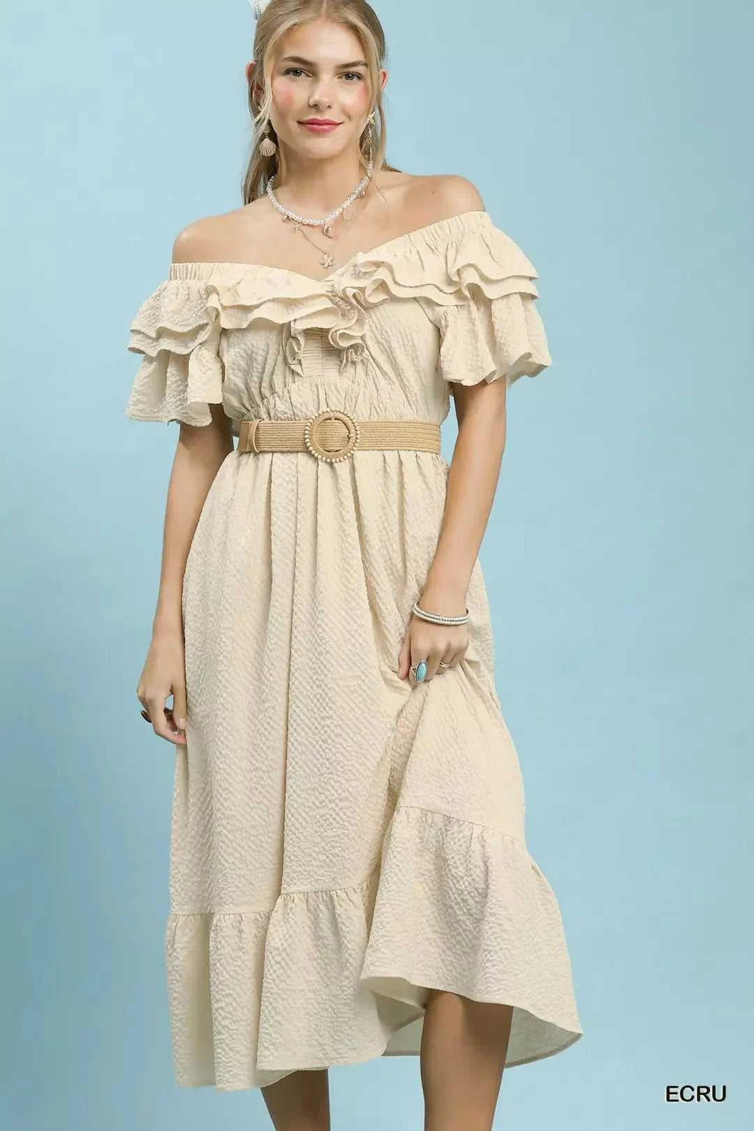 Umgee Textured Ruffle Midi Dress 100100185071562 64 Affordable Fashion Under $100 Jerry's Apparel 