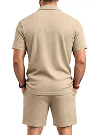 Men's Full Size Textured Short Sleeve Polo and Shorts Set Plus Size 100400456225326 35 Men's Sets Jerry's Apparel 