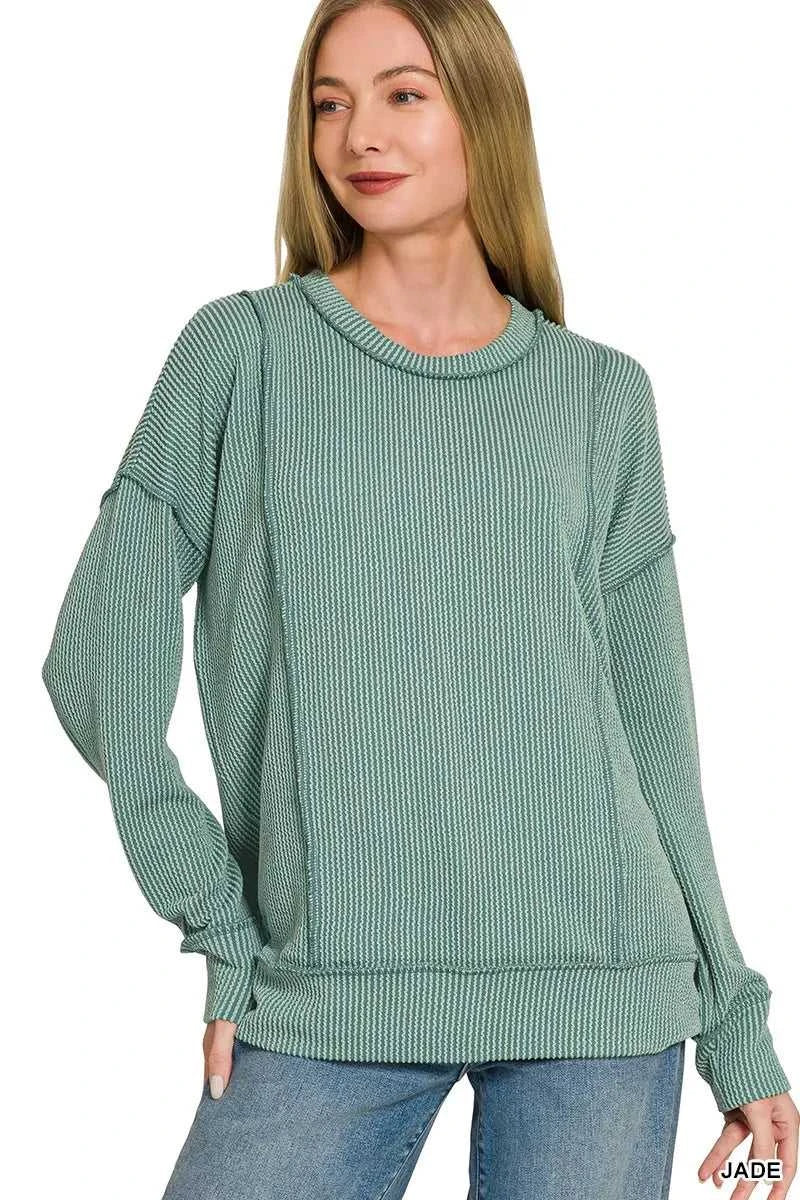 Zenana Corded Rib Long Sleeve Round Neck Top 100100803971355 23 Affordable Fashion Under $100 Jerry's Apparel 