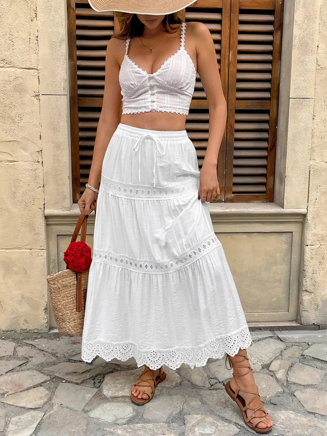 Lace Detail Elastic Waist Skirt