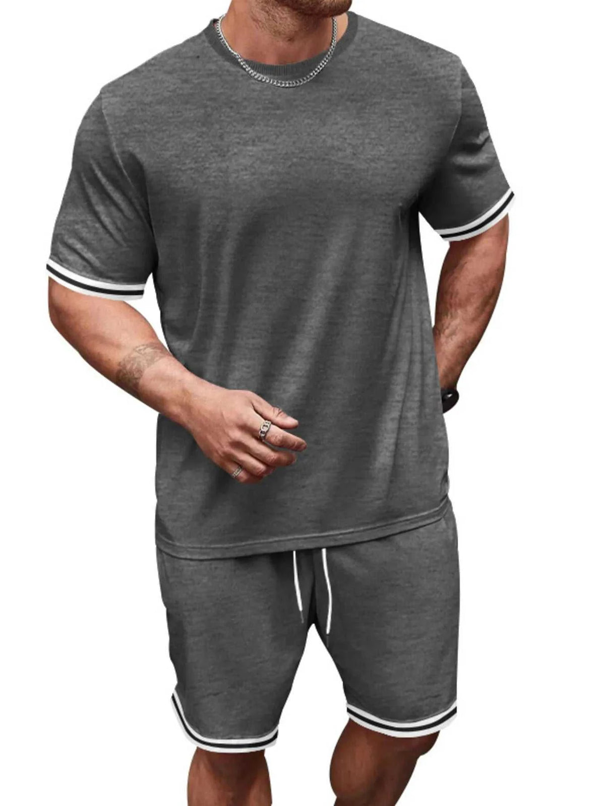 Men's Full Size Striped Short Sleeve Tee and Shorts Set Plus Size 100400468478831 33 Affordable Fashion Under $100 Jerry's Apparel 