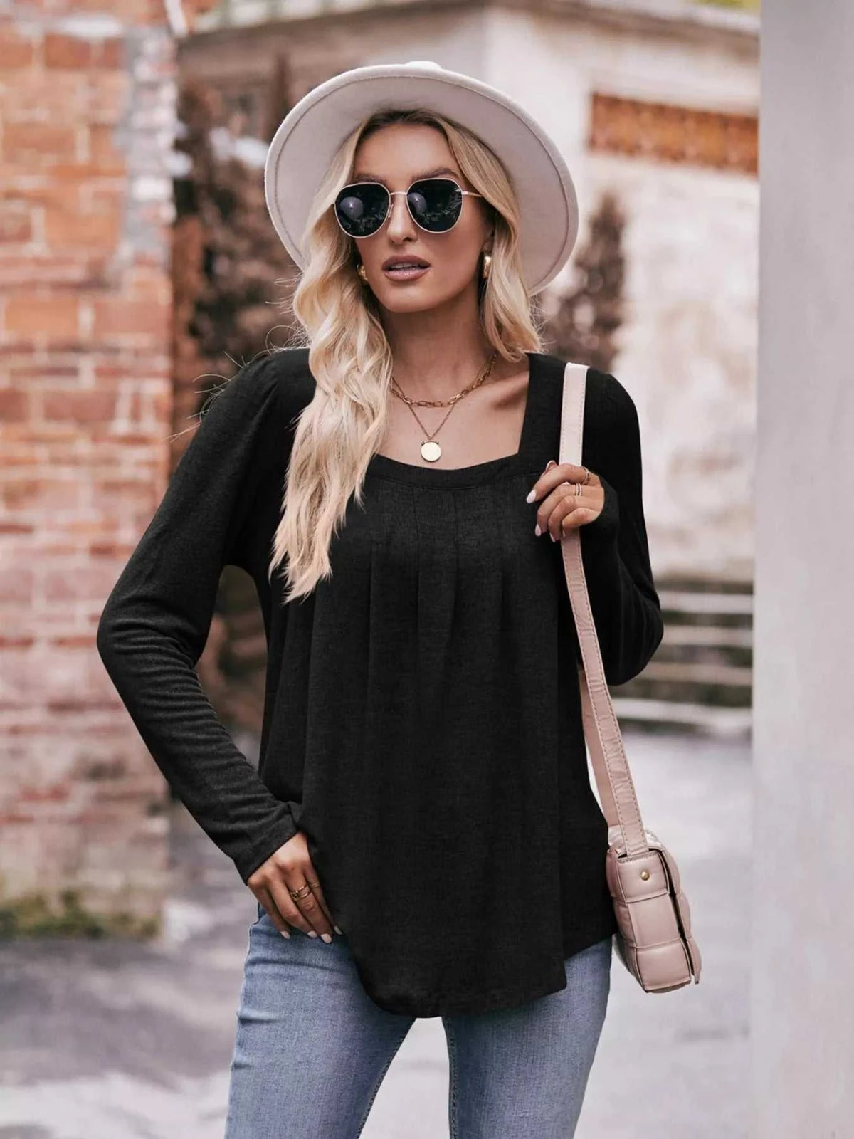 Square Neck Long Sleeve T-Shirt 100100618971989 31 Affordable Fashion Under $100 Jerry's Apparel 