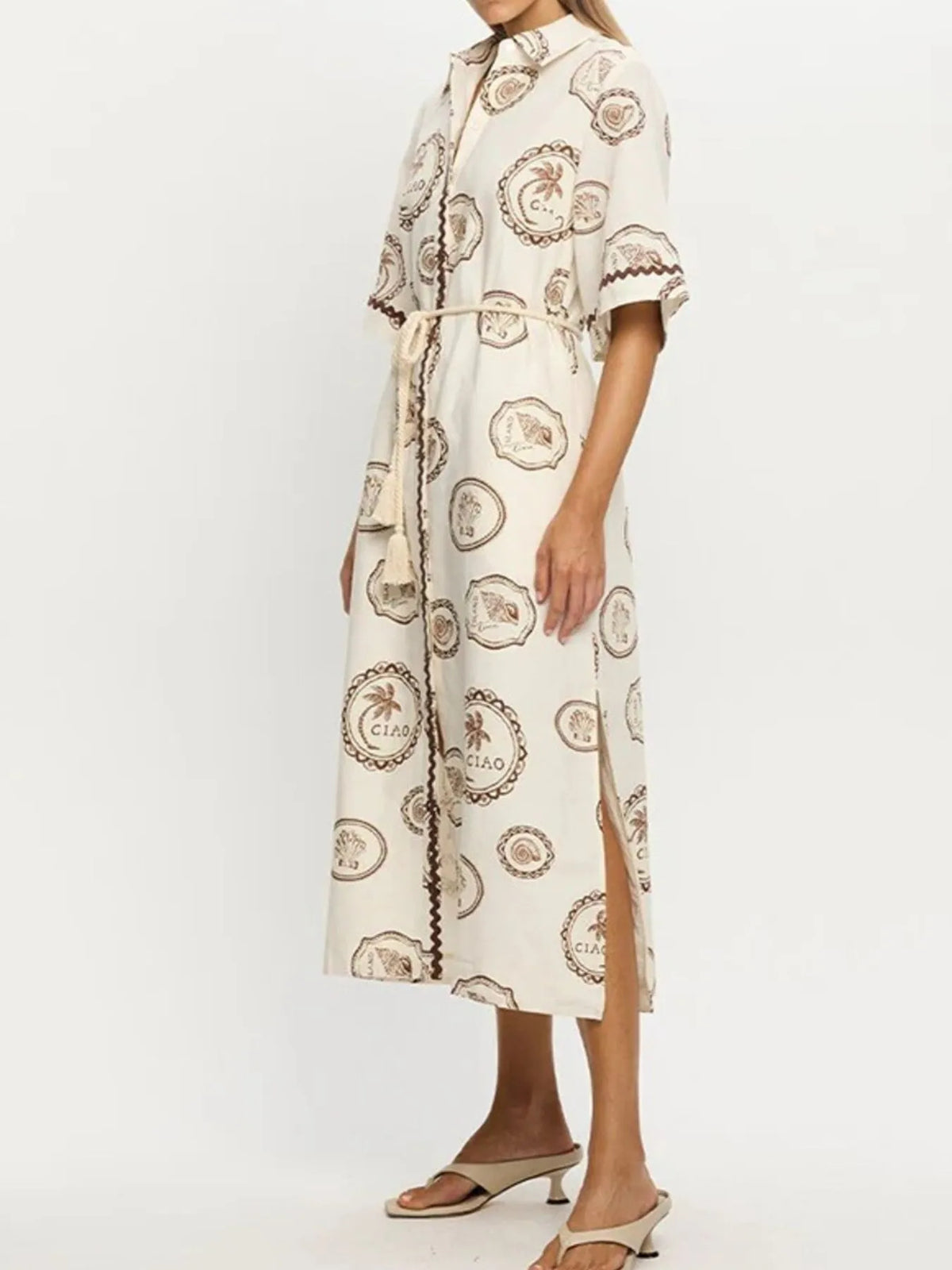 Printed Button-Down Midi Shirt Dress