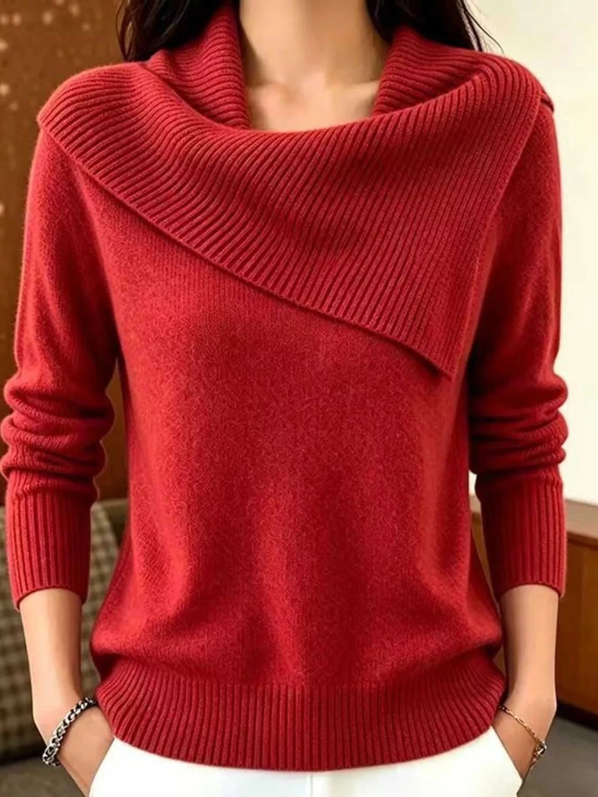 Full Size Asymmetric Ribbed Collar Sweater Plus Size 101002369014194 47 Affordable Fashion Under $100 Jerry's Apparel 