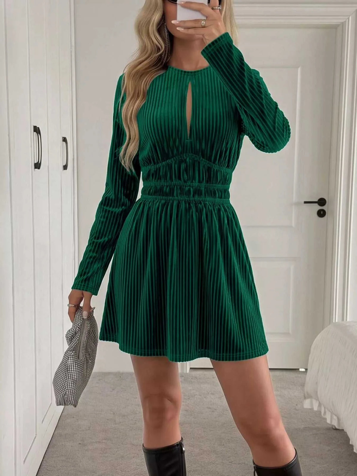Ribbed Keyhole Long Sleeve Mini Dress 101001690888742 49 Affordable Fashion Under $100 Jerry's Apparel 