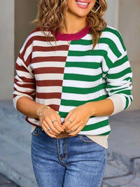 Striped Round Neck Long Sleeve Sweater 100100983519081 49 Affordable Fashion Under $100 Jerry's Apparel 