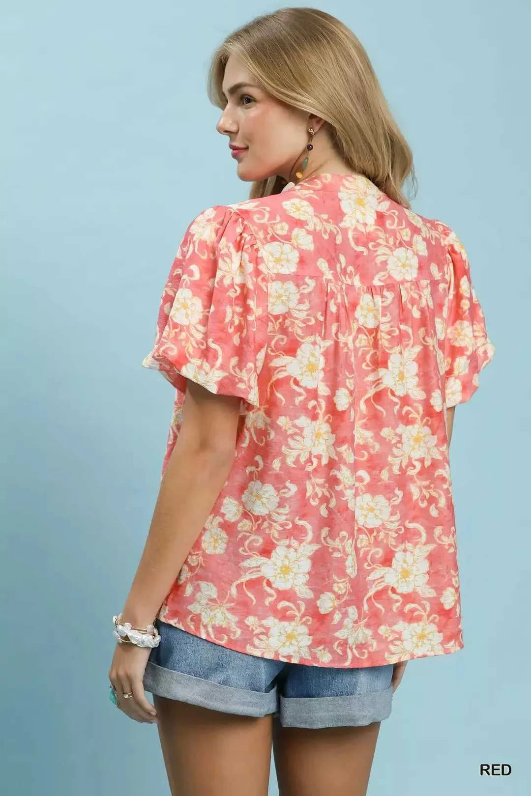 Umgee Floral Button-Front Short Sleeve Shirt 100100061121128 49 Gifts for Her Jerry's Apparel 
