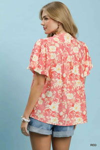Umgee Floral Button-Front Short Sleeve Shirt 100100061121128 49 Gifts for Her Jerry's Apparel 