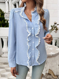 Devine Textured Lace Detail Long Sleeve Shirt