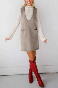 Lovelet Pocketed V-Neck Mini Sweater Overall Dress 100100741662145 42 Affordable Fashion Under $100 Jerry's Apparel 