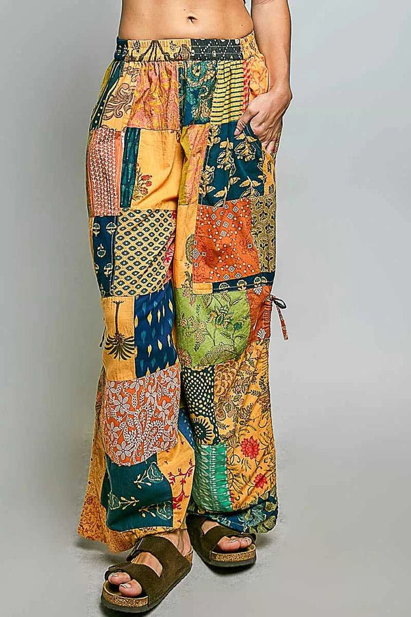 POL Printed Patchwork Wide Leg Pants with Adjustable Side Drawstring 100100789991970 61 Affordable Fashion Under $100 Jerry's Apparel 