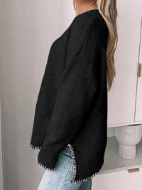 Slit Contrast Trim Round Neck Sweater 100100361481876 46 Affordable Fashion Under $100 Jerry's Apparel 