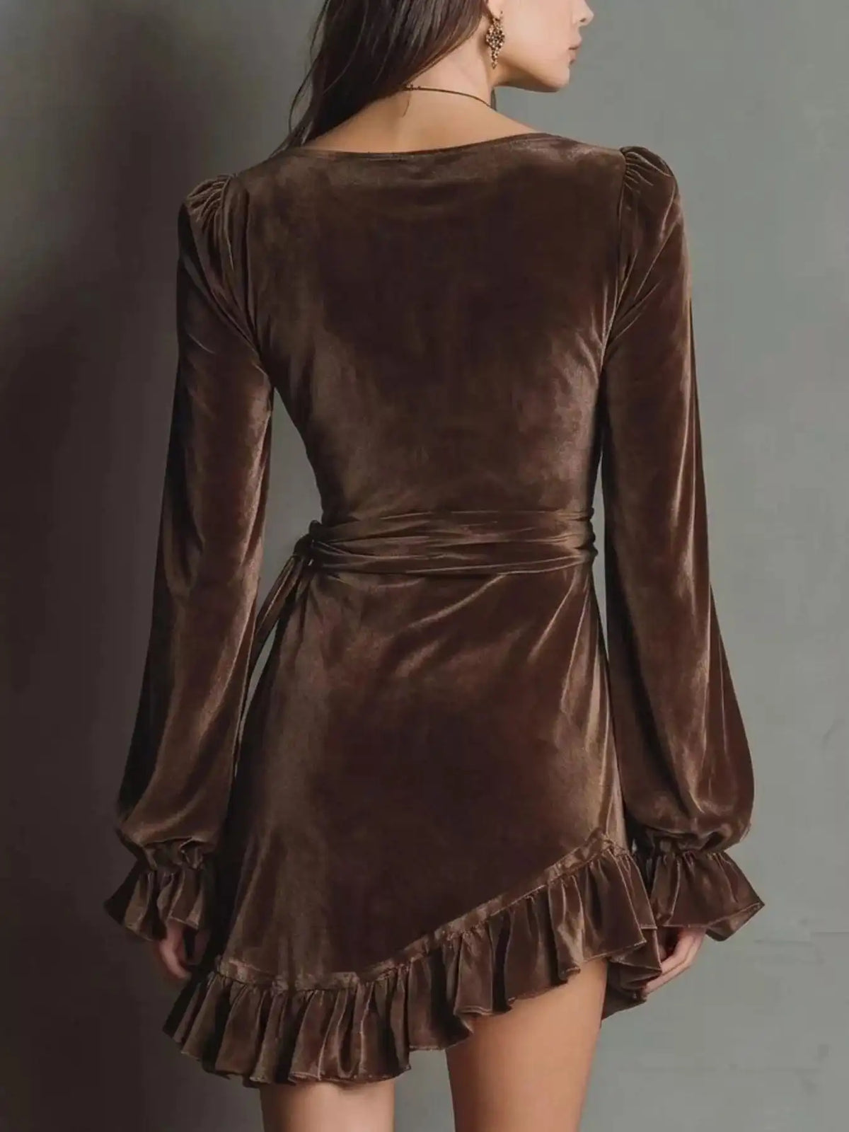 Velvet Surplice Flounce Sleeve Dress 101001767027931 45 Affordable Fashion Under $100 Jerry's Apparel 