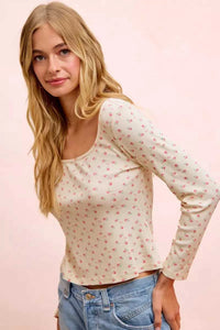 BiBi Floral Printed Spandex Jersey Long Sleeve Top 100100755501881 38 Affordable Fashion Under $100 Jerry's Apparel 