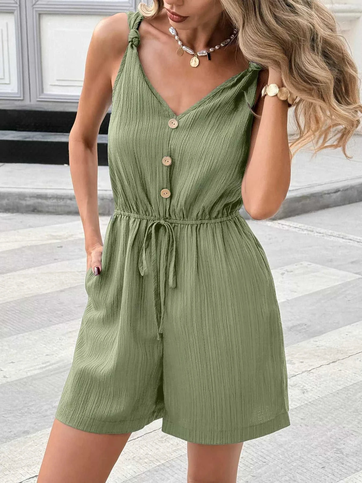 Casual Sleeveless Knot Strap Romper 100100586841157 30 Women's Romper Affordable Fashion Under $100 Jerry's Apparel 