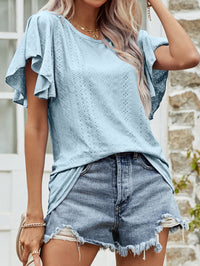 Round Neck Flutter Sleeve Blouse