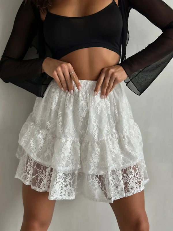 Lace Tiered Mini Skirt