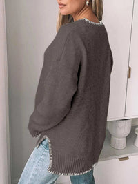 Slit Contrast Trim Round Neck Sweater 100100361481876 46 Affordable Fashion Under $100 Jerry's Apparel 
