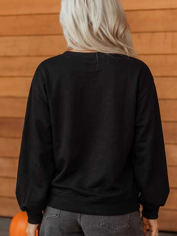 Embroidered Spooky Season Long Sleeve Round Neck Sweatshirt 101001261686415 50 Affordable Fashion Under $100 Jerry's Apparel 