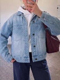 Polka Dot Long Sleeve Collar Pocket Casual Shift Silhouette Denim Jacket 101003100780054 103 Casual Everyday Outfits Women Jerry's Apparel 