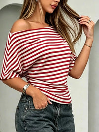 One Shoulder Striped Dolman Sleeve T-Shirt 100100582447121 35 Affordable Fashion Under $100 Jerry's Apparel 