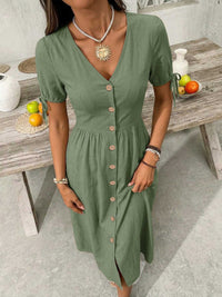 Button-Down Short Sleeve Midi Dress 100100773551026 41 Women's Midi Dress Affordable Boutique Dresses Under $50 Jerry's Apparel 