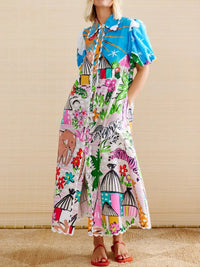 Button Down Tropical Short Sleeve Shirt Dress