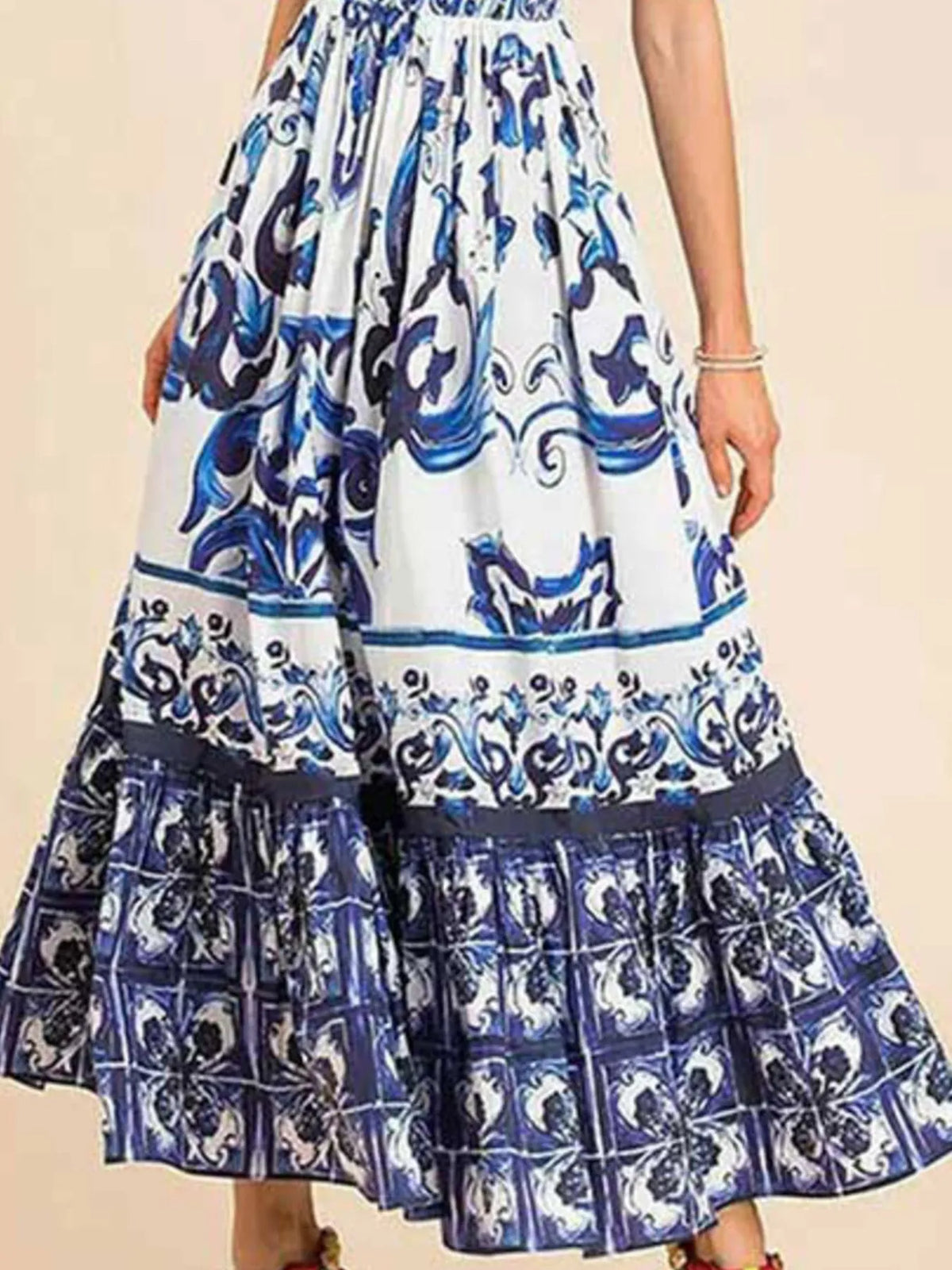 Full Size Printed Sweetheart Neck Maxi Cami Dress Plus Size