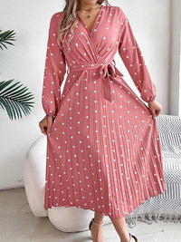 Front Tie Polka Dot Midi Pleated Dress 100100612892124 36 Gifts for Her Jerry's Apparel 