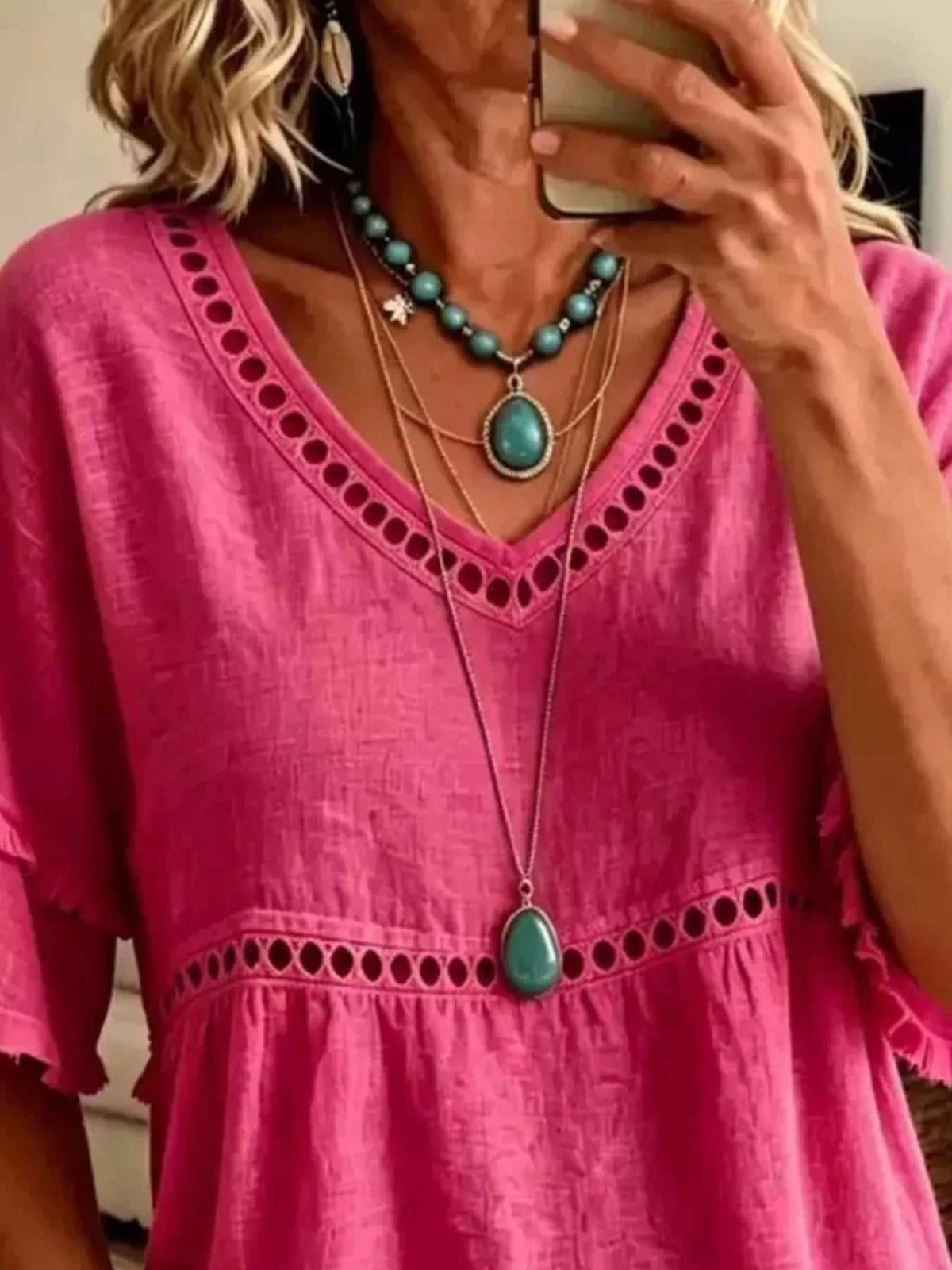 Eyelet V-Neck Frayed Edge T-Shirt 101001102955340 33 Affordable Fashion Under $100 Jerry's Apparel 