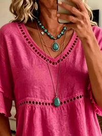 Eyelet V-Neck Frayed Edge T-Shirt 101001102955340 33 Affordable Fashion Under $100 Jerry's Apparel 