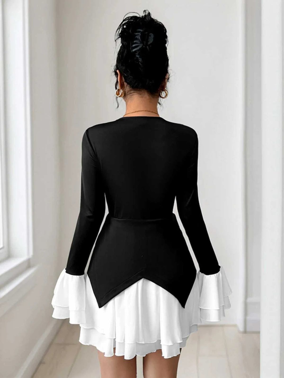 Two Tone V-Neck Long Sleeve Mini Dress 100100895430274 56 Affordable Fashion Under $100 Jerry's Apparel 