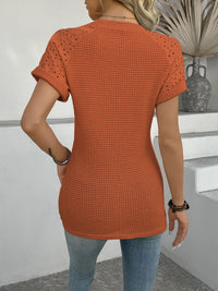 Hollow Out Waffle Knit Short Sleeve T-Shirt