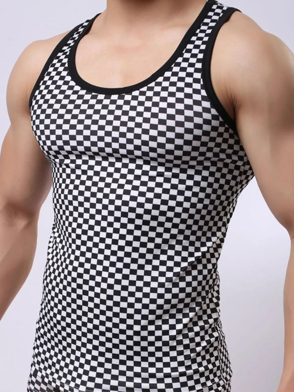 Men's Round Neck Checkered Tank