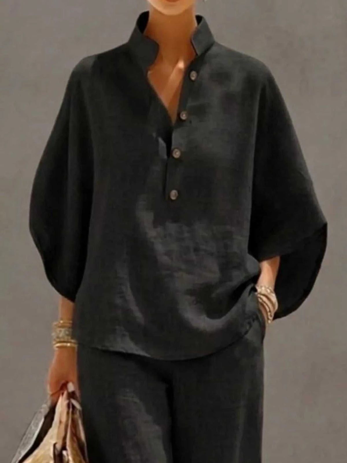 Full Size Button Detail 3/4 Sleeve Top and Pants Set Plus Size 100100971356241 54 Affordable Fashion Under $100 Jerry's Apparel 