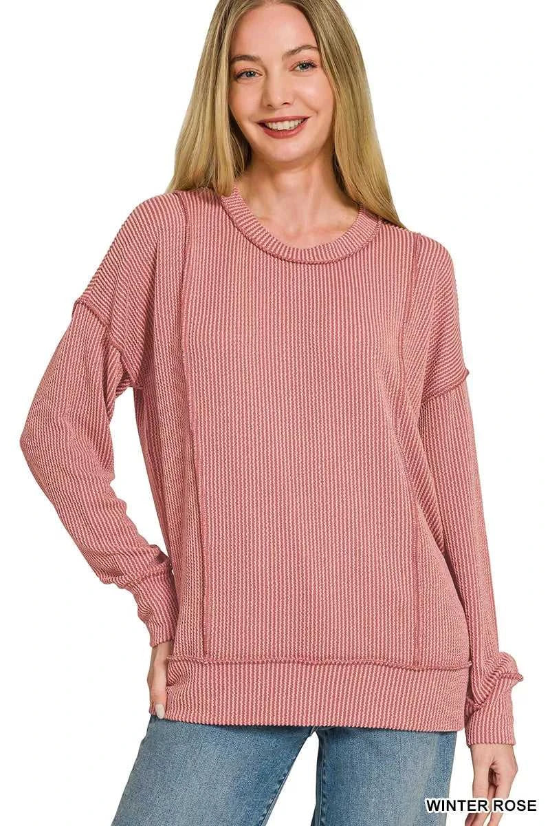 Zenana Corded Rib Long Sleeve Round Neck Top 100100116111141 23 Affordable Fashion Under $100 Jerry's Apparel 