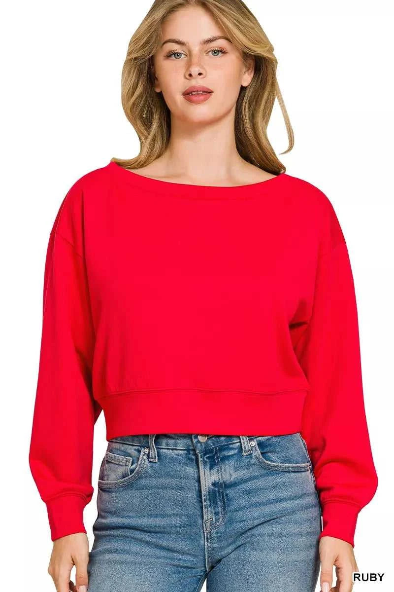 Zenana Scuba Cropped Boat Neck Pullover Sweatshirts 100100350141973 23 Affordable Fashion Under $100 Jerry's Apparel 