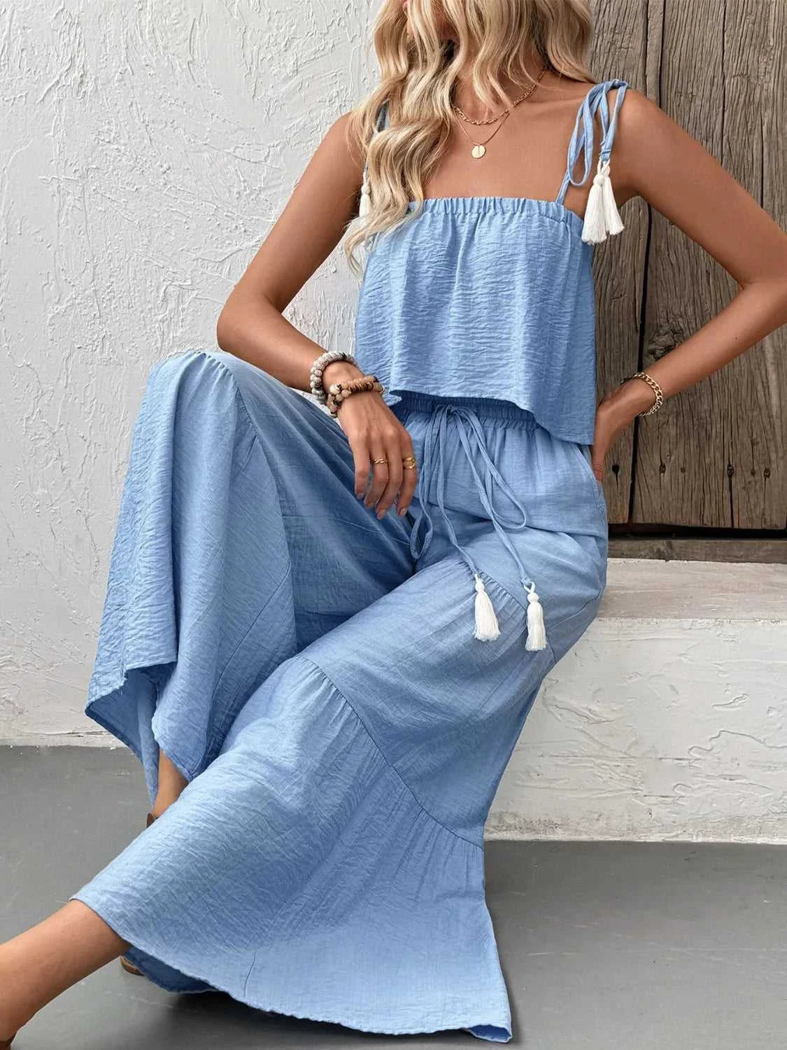 Ruffle Cami Top and Wide Leg Pants Set 100100180791842 50 Affordable Fashion Under $100 Jerry's Apparel 