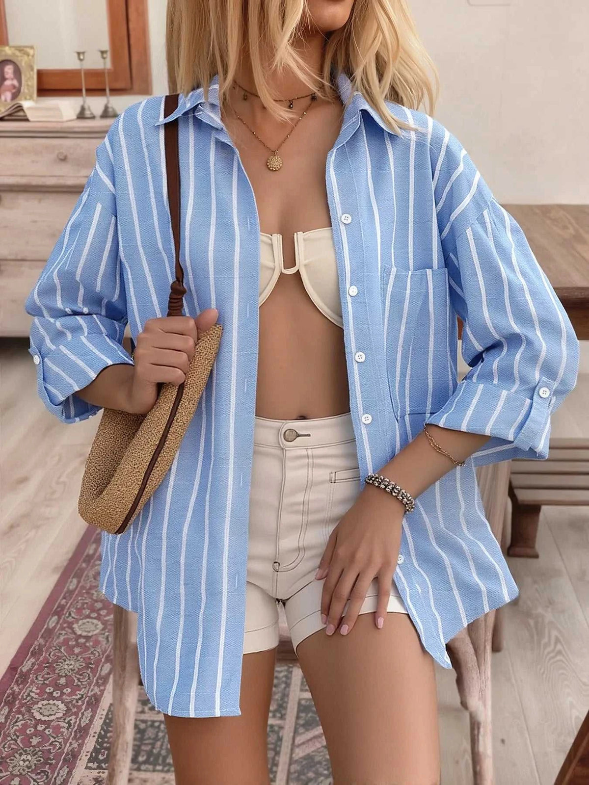 Striped Oversized Button-Down Shirt 100100167340626 47 Affordable Fashion Under $100 Jerry's Apparel 