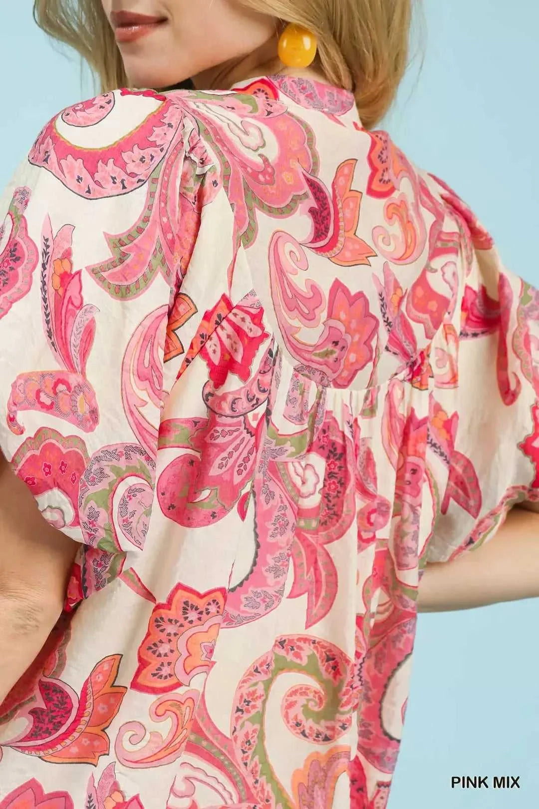 Umgee Mix Paisley Print Peasant Top with Tie Neck 100100324551234 51 Affordable Fashion Under $100 Jerry's Apparel 