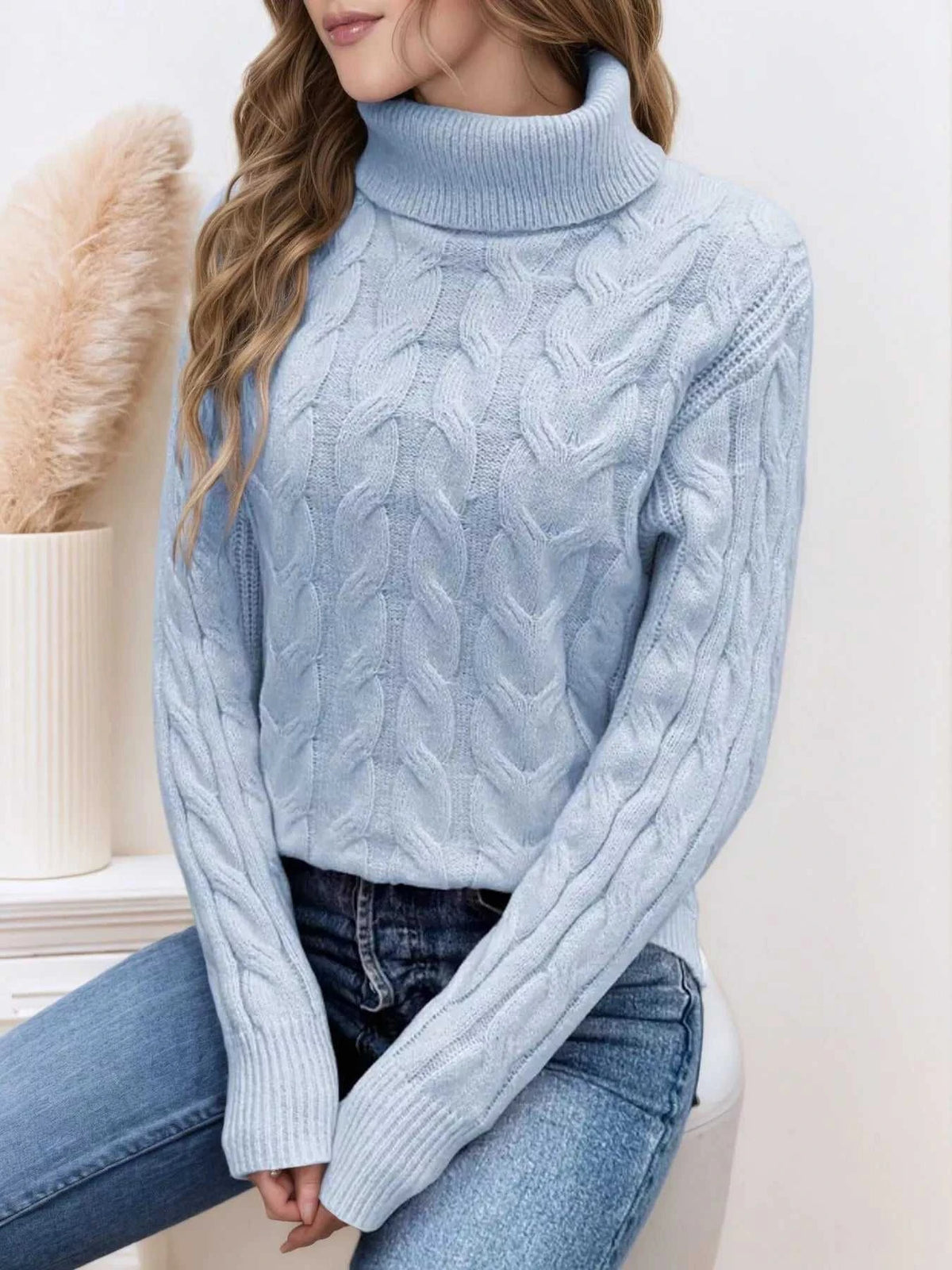 Cable Knit Turtleneck Long Sleeve Sweater 100100174532282 38 Affordable Fashion Under $100 Jerry's Apparel 