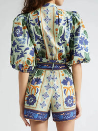 Floral Print Button Front Belted Romper