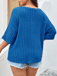 Plus Size V-Neck Ribbed Knit T-Shirt