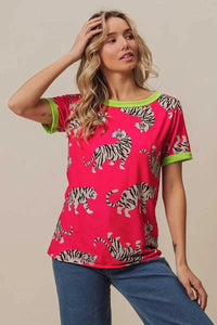 BiBi Big Tiger Print Jersey Contrast Ringer Top 100100215151725 27 Affordable Fashion Under $100 Jerry's Apparel 