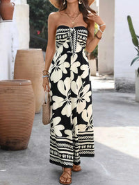 Floral Print Strapless Tie Front Wide Leg Jumpsuit 100100556709535 42 Affordable Fashion Under $100 Jerry's Apparel 