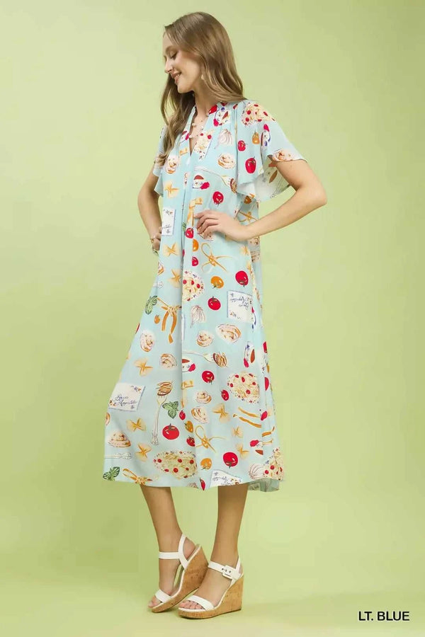 Umgee Abstract Print Flutter Sleeve Midi Dress 100100376041265 60 Affordable Fashion Under $100 Jerry's Apparel 