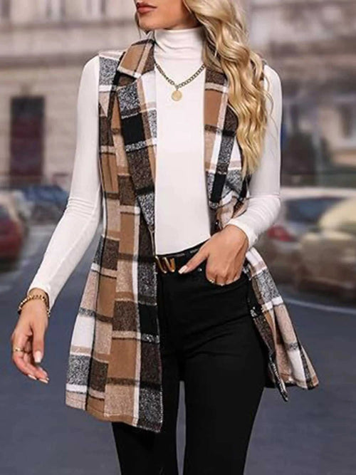 Plaid Button Up Vest Coat 100100372928578 23 Women's Outerwear Jerry's Apparel 