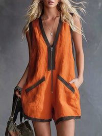 V-Neck Zipper Front Romper with Contrast Trim 100100294902441 37 Women's Romper Affordable Fashion Under $100 Jerry's Apparel 