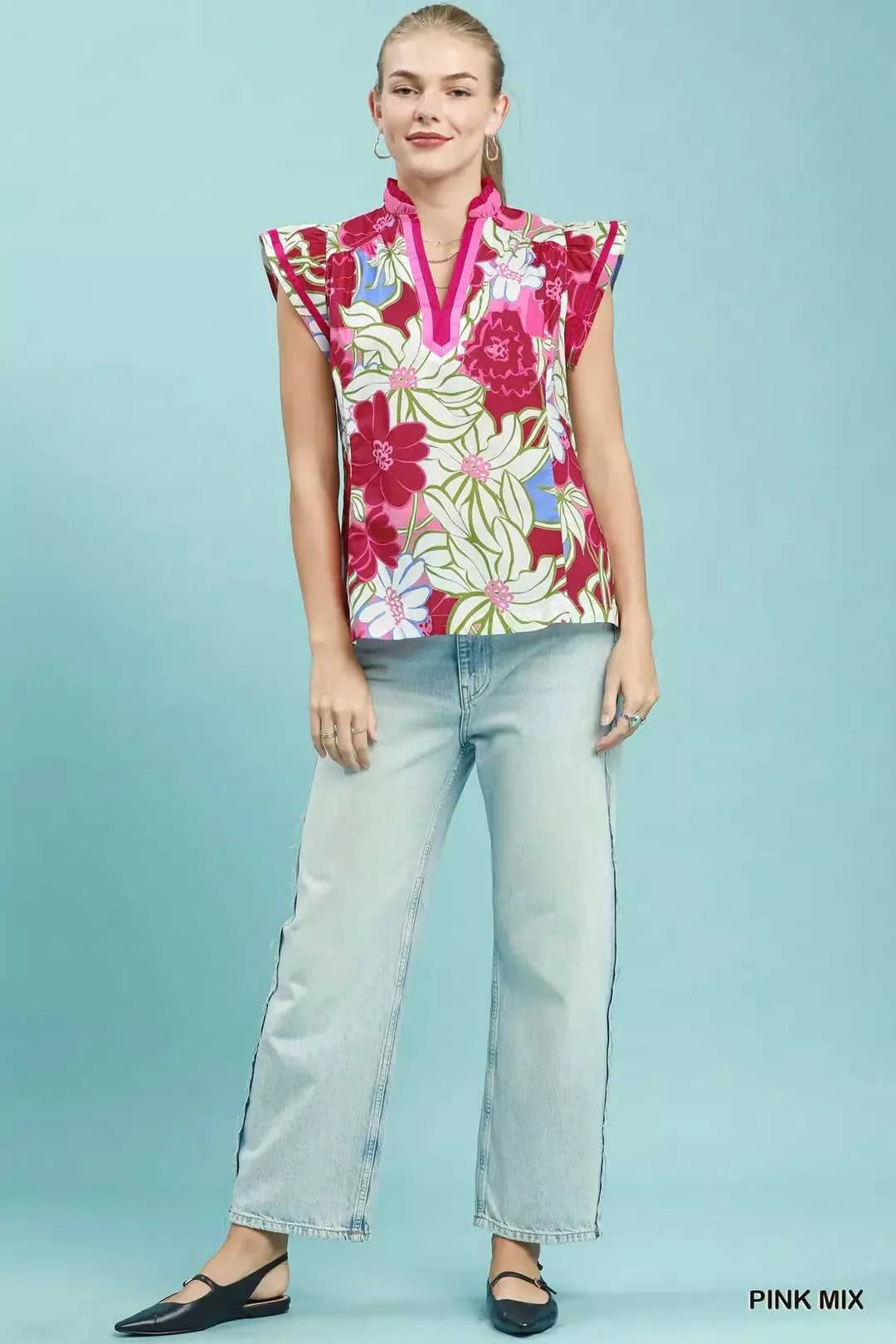 Umgee Bold Floral Flutter Sleeve Top 100100930731872 49 Affordable Fashion Under $100 Jerry's Apparel 
