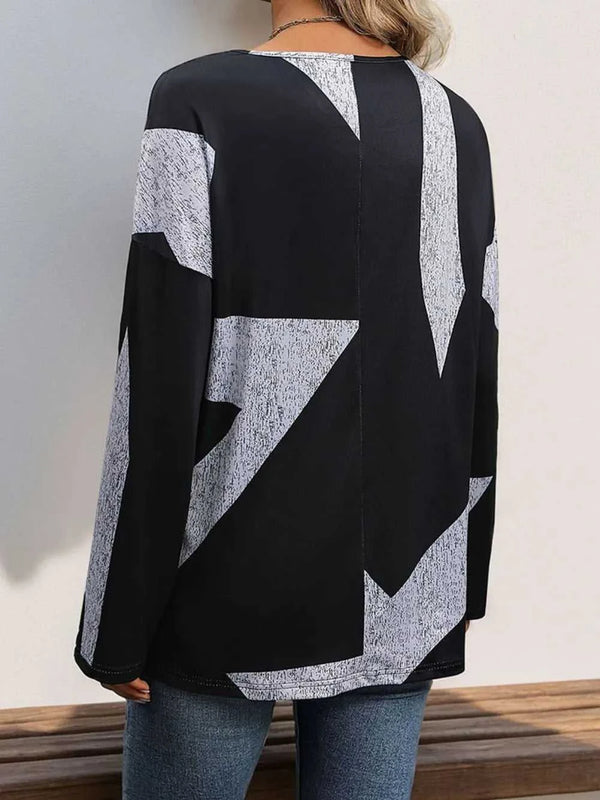 Perfee Color Block V-Neck Long Sleeve T-Shirt 100100381231602 33 Affordable Fashion Under $100 Jerry's Apparel 